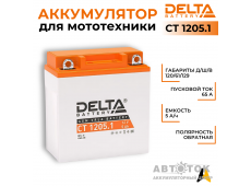 Мотоаккумулятор Delta CT 1205.1, 12V 5Ah, 65А YB5L-B, 12N5-3B