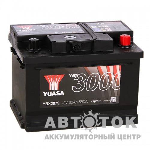 Автомобильный аккумулятор YUASA YBX3000 60R низ. 550А  YBX3075