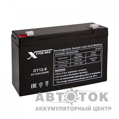 Автомобильный аккумулятор UPS Xtreme VRLA 6V 12 Ah OT12-6 151х51х94